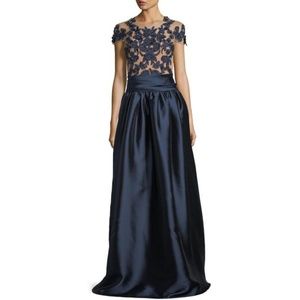 Marchesa Notte Navy Mikado Beaded Ball Gown
